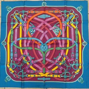 Hermès "Cavalcadour" Silk Scarf PERFECT WITH BOX! Beautiful Bold Colors! 90cm